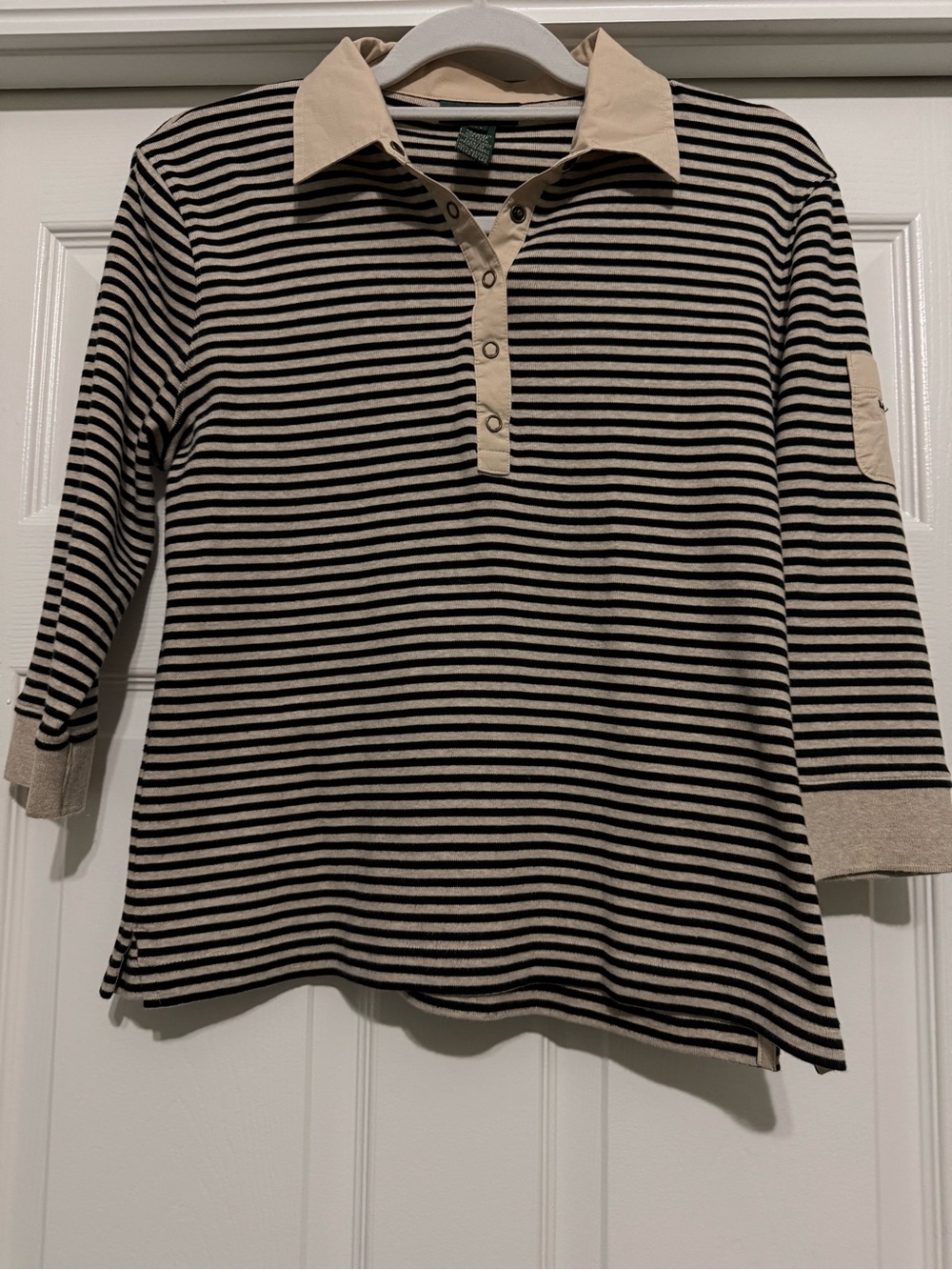 Lauren Ralph Lauren Black and Tan Striped Polo Top